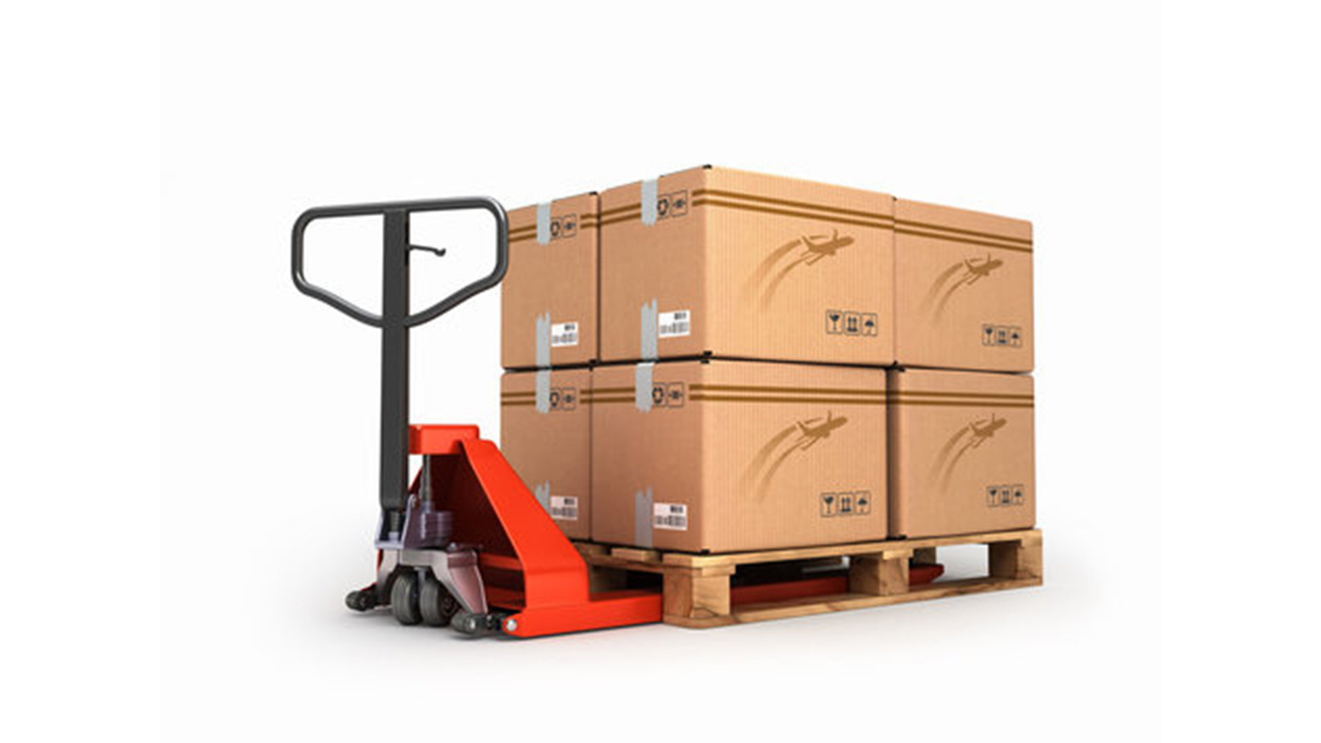 Boxes on a pallet jack truck