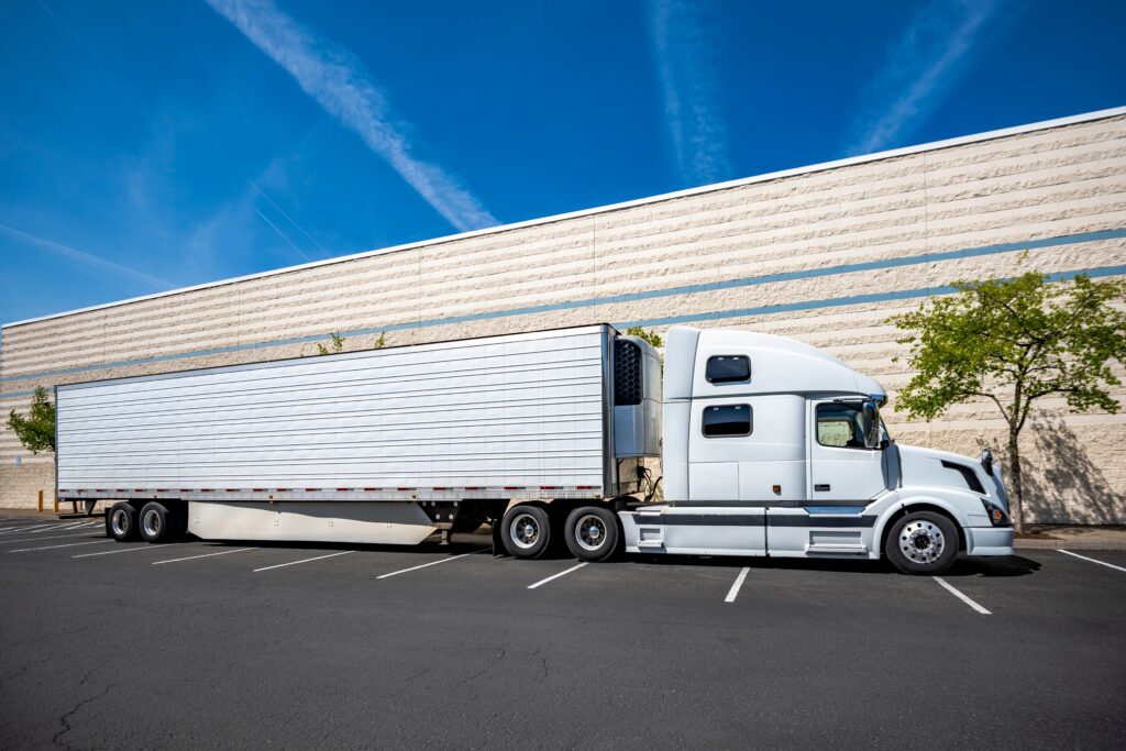 Reefer truck moving refrigerated freight