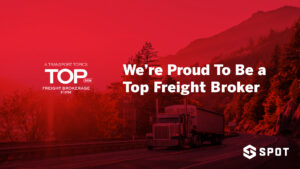 Red picture of semi-truck driving through the mountains. Overlaid with award logo and content advising we are proud to have won the award.