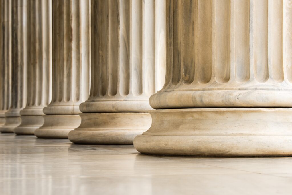 Large concrete pillars of a court house