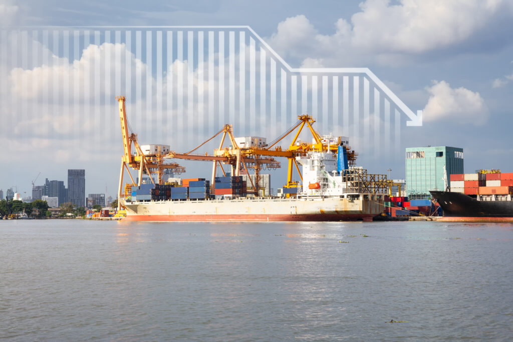 Barge in port with cranes