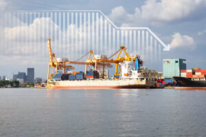 Barge in port with cranes